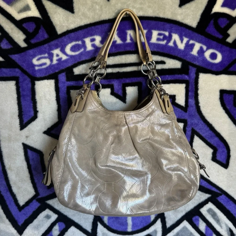 Coach Maggie Shimmer Hobo Champagne Gold 15727 Y2K Metallic Sateen Leather